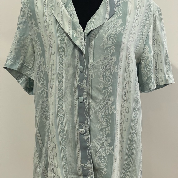 Austin‎ Reed 10 100% Silk Vintage Patterned Button-Up Shirt w Shoulder Pads 191 - Picture 1 of 8